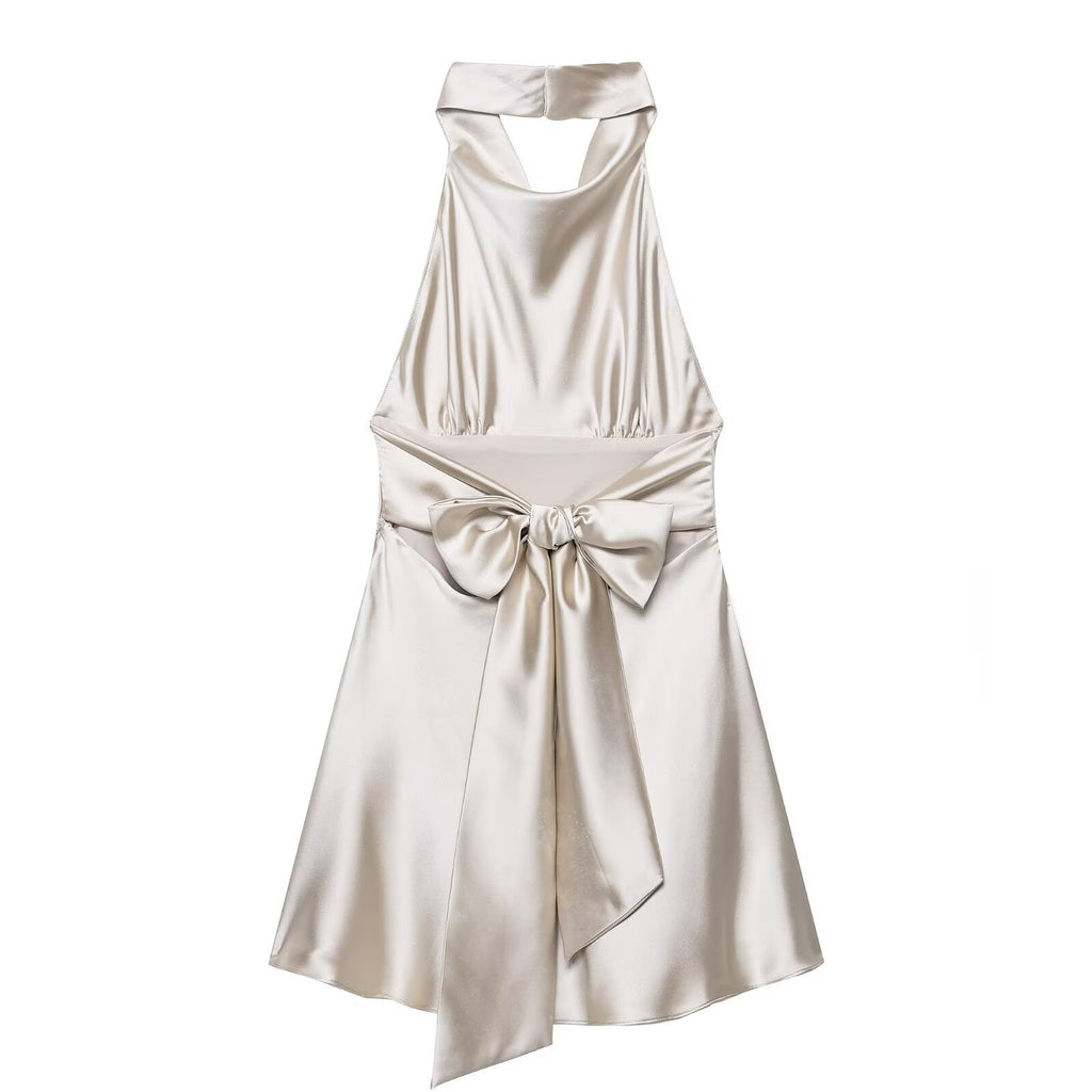 Women's 2026 Satin Backless Halter Mini Dress
