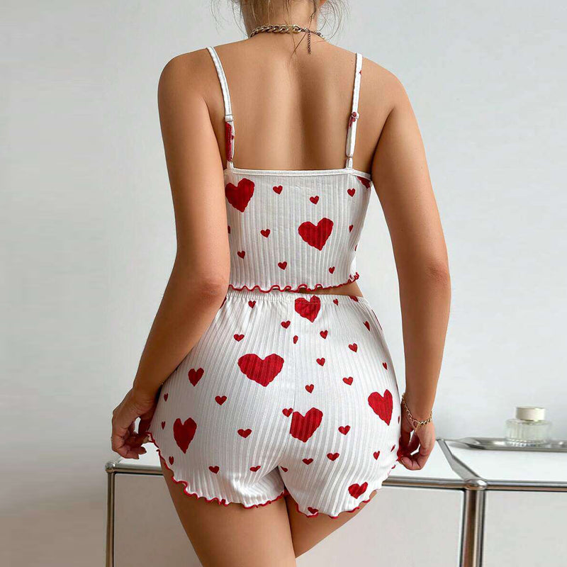 Gen Z Heart Print 2-Piece Cami Pajama Set