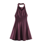 Women's 2026 Satin Backless Halter Mini Dress