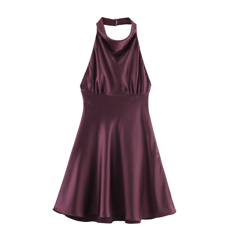Women's 2026 Satin Backless Halter Mini Dress
