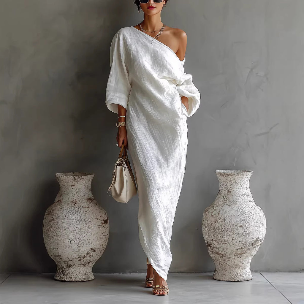 Elegant Long Sleeve Flared Hem Evening Dress