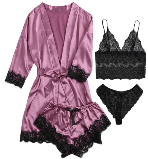 Night Diva Luxurious Cami 4-Piece Satin Robe Set