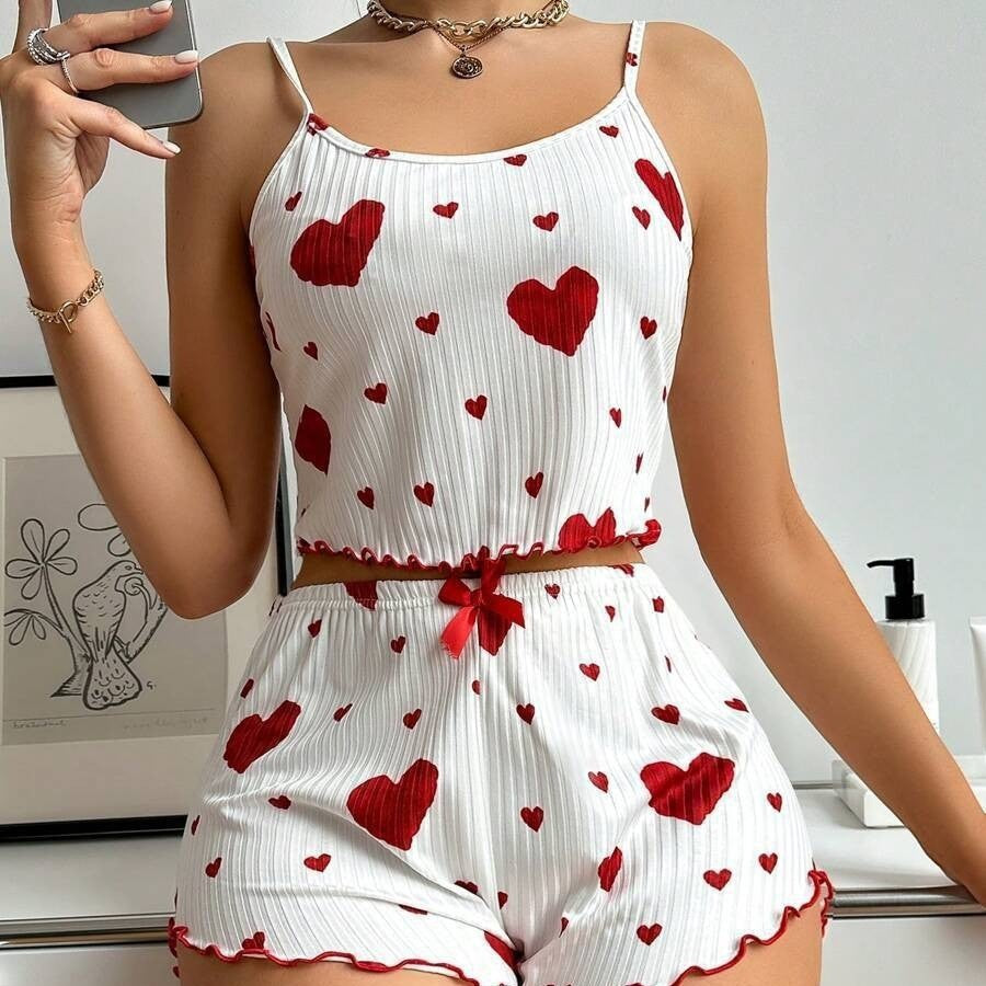 Gen Z Heart Print 2-Piece Cami Pajama Set