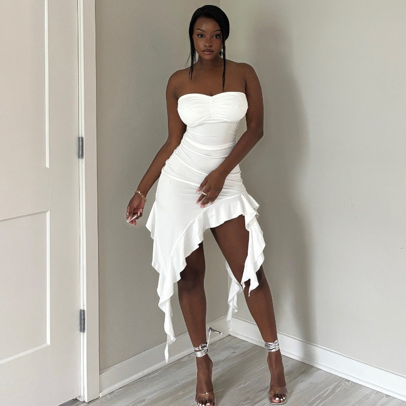 Women's 2026 Strapless Ruffle Fishtail Midi Dress