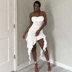 Women's 2026 Strapless Ruffle Fishtail Midi Dress