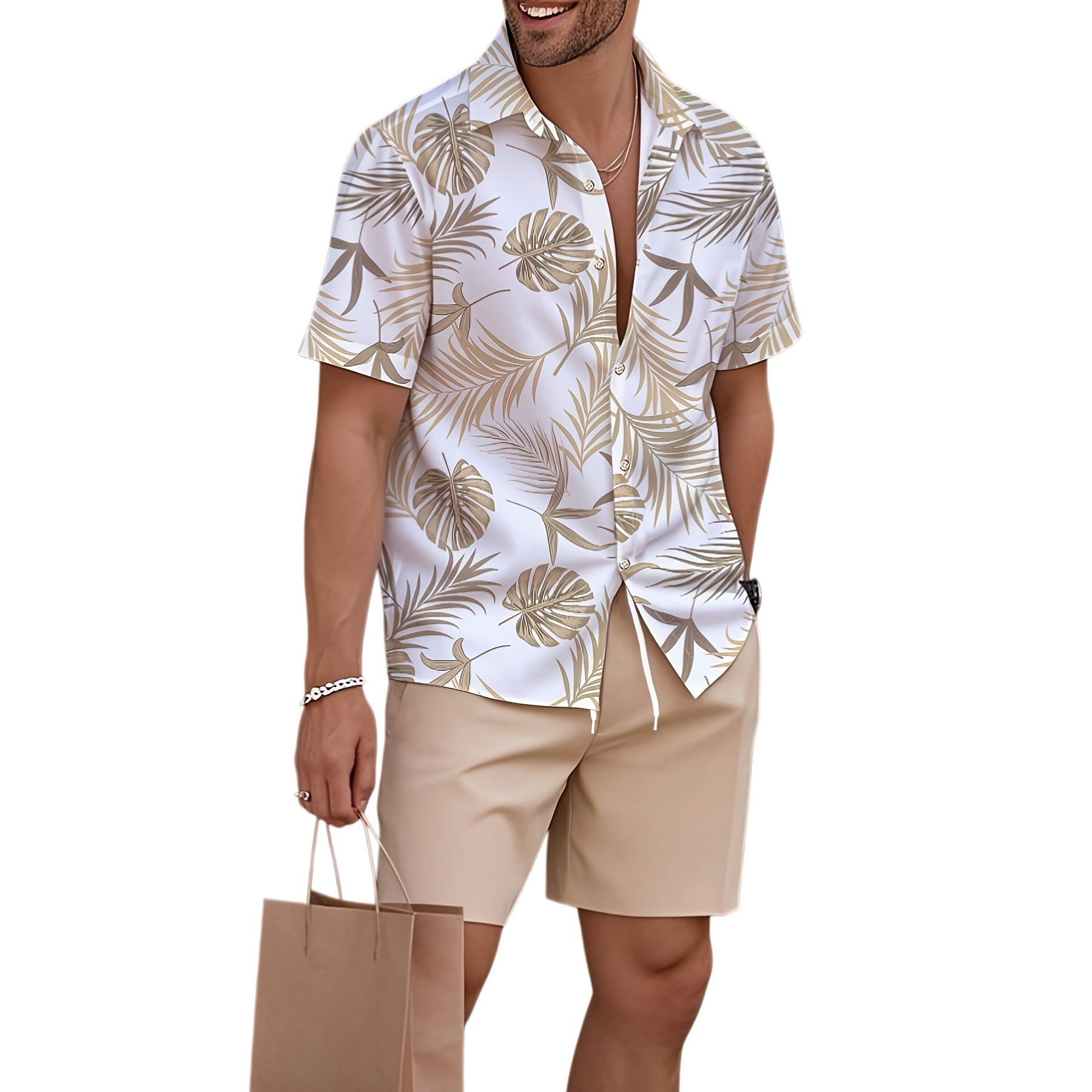 Men's 100% Cotton Beach Shirt & Shorts Set