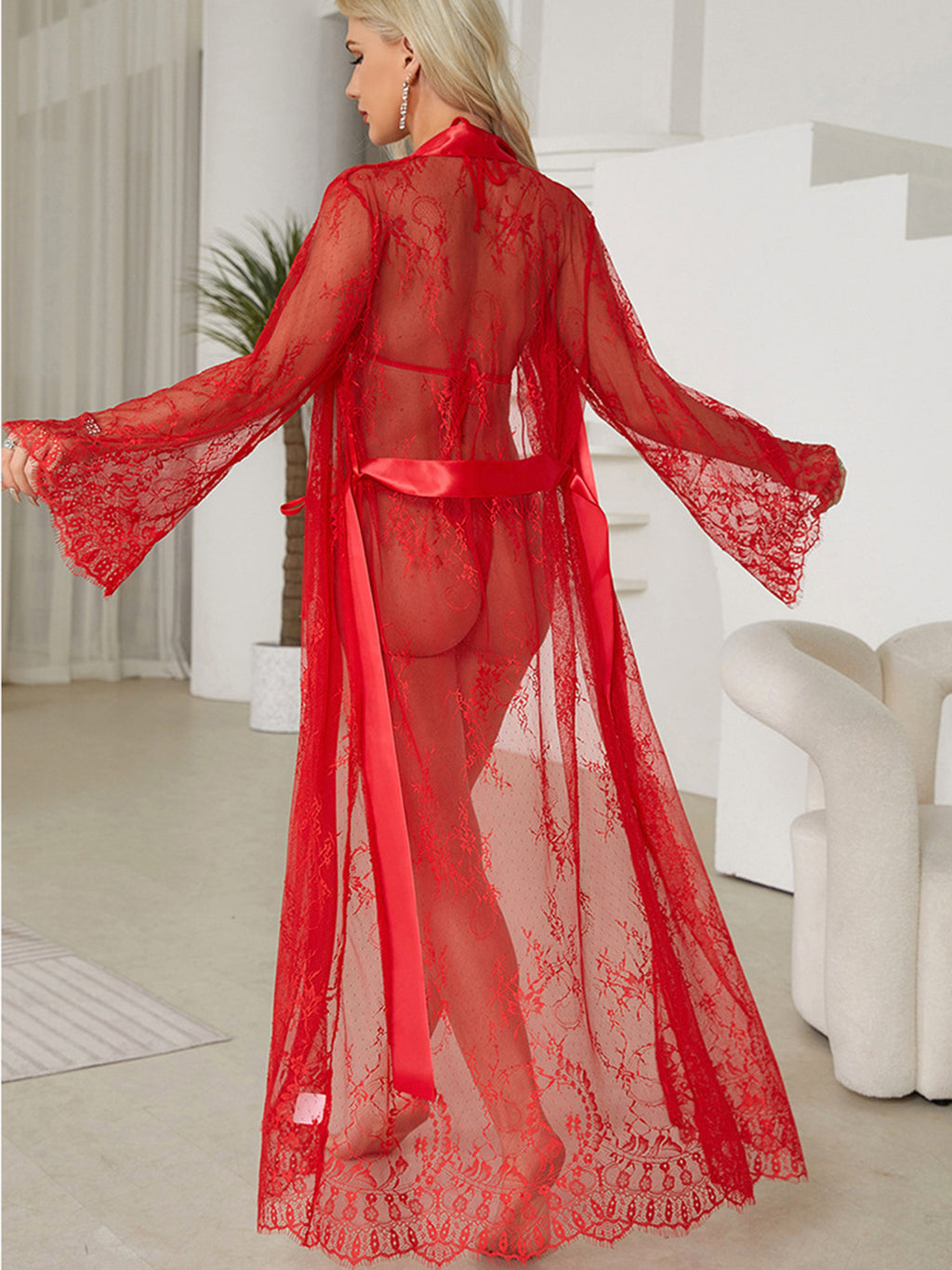 Women's Luxury Lace Robe Kimono & Nightgown Set