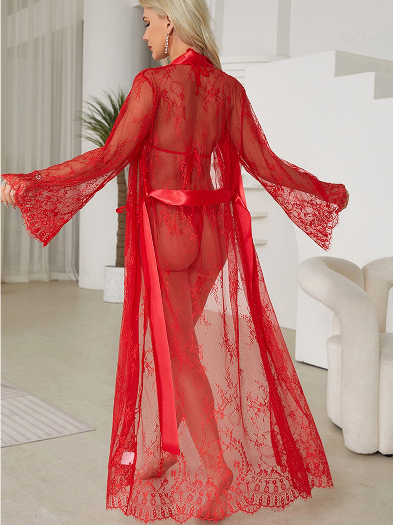 Women's Luxury Lace Robe Kimono & Nightgown Set