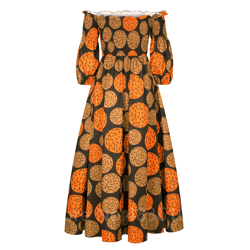 African National Print Party Dress Women Casual Sexy Slash-neck Lady Maxi Dress New Vintage Long-sleeved Loose Elegant Dresses