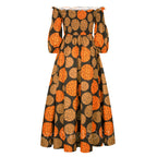 African National Print Party Dress Women Casual Sexy Slash-neck Lady Maxi Dress New Vintage Long-sleeved Loose Elegant Dresses