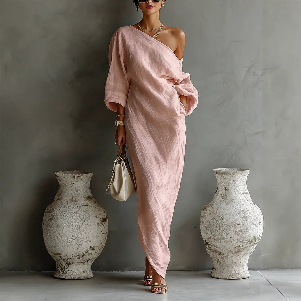 Elegant Long Sleeve Flared Hem Evening Dress