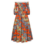 African National Print Party Dress Women Casual Sexy Slash-neck Lady Maxi Dress New Vintage Long-sleeved Loose Elegant Dresses