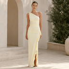 Elegant Ruffle Side Split Bodycon Evening Dress