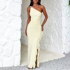 Elegant Ruffle Side Split Bodycon Evening Dress