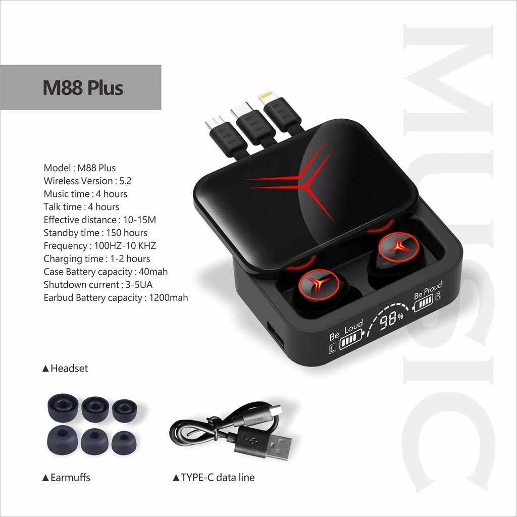 M88 Plus TWS IPX6 Waterproof Earbuds