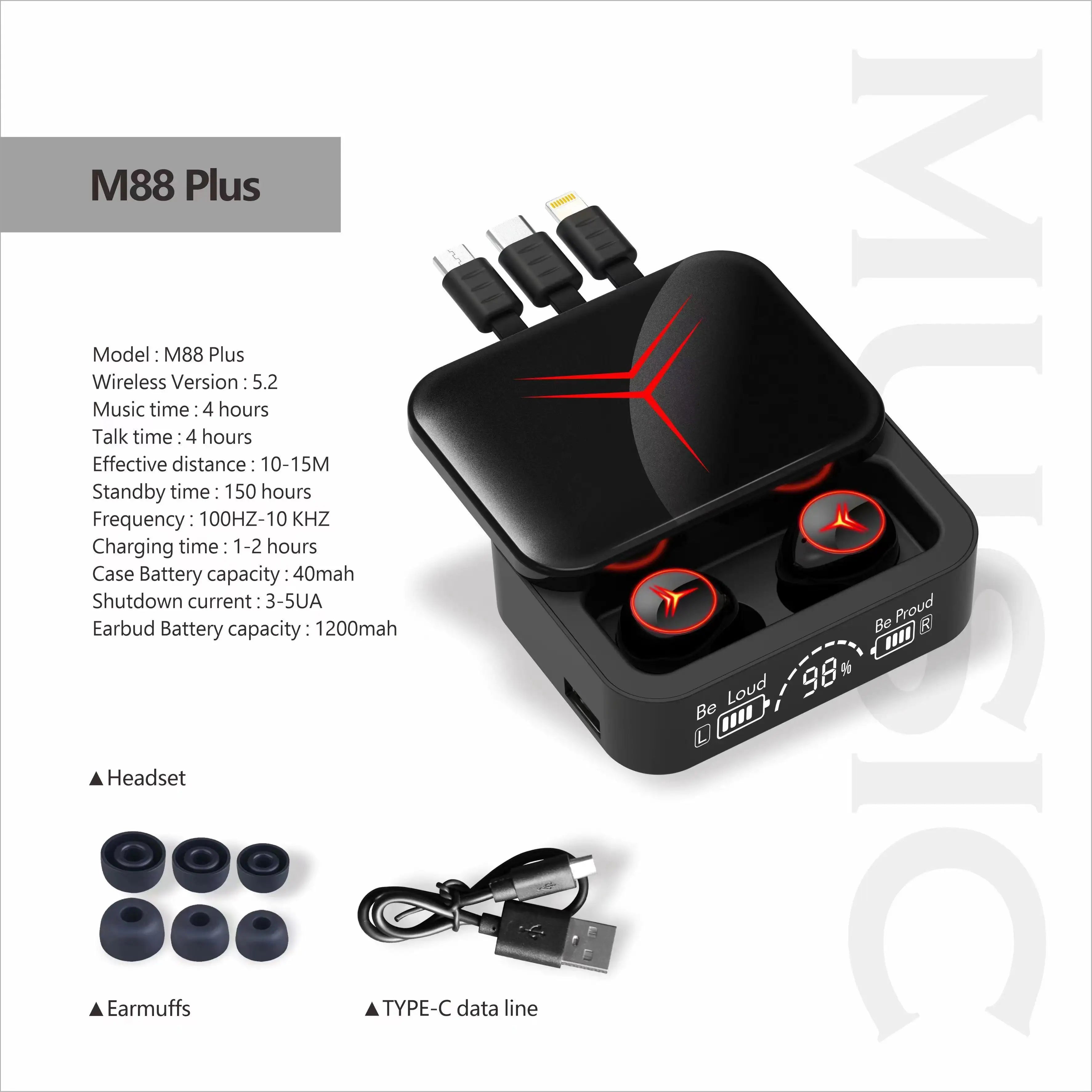 M88 Plus TWS IPX6 Waterproof Earbuds