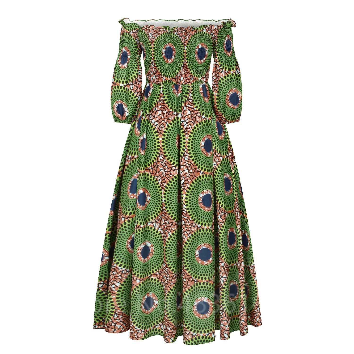 African National Print Party Dress Women Casual Sexy Slash-neck Lady Maxi Dress New Vintage Long-sleeved Loose Elegant Dresses