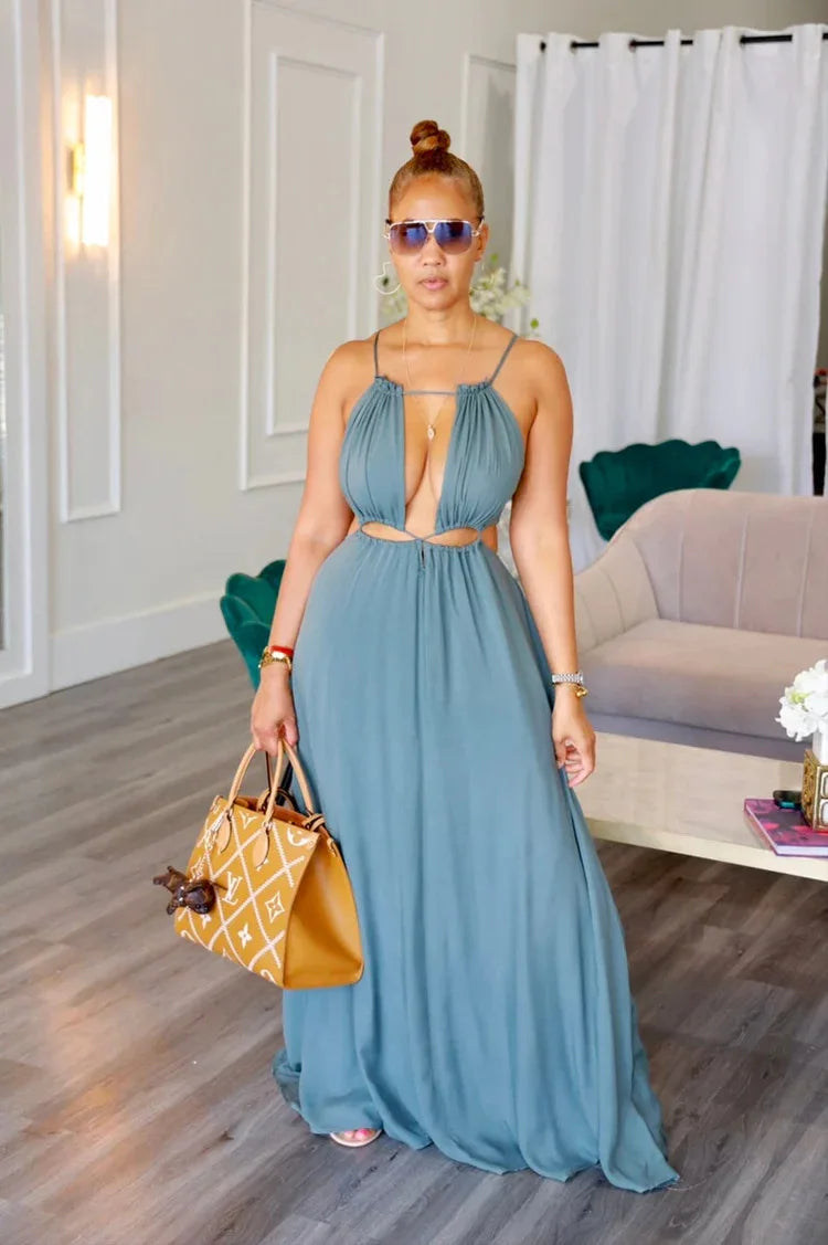 2025 Women's Dress Summer Holiday Solid Long Dresses Sexy Drawstring Lace Up Sleeveless Vestidos Para Mujer Club Party Outfits