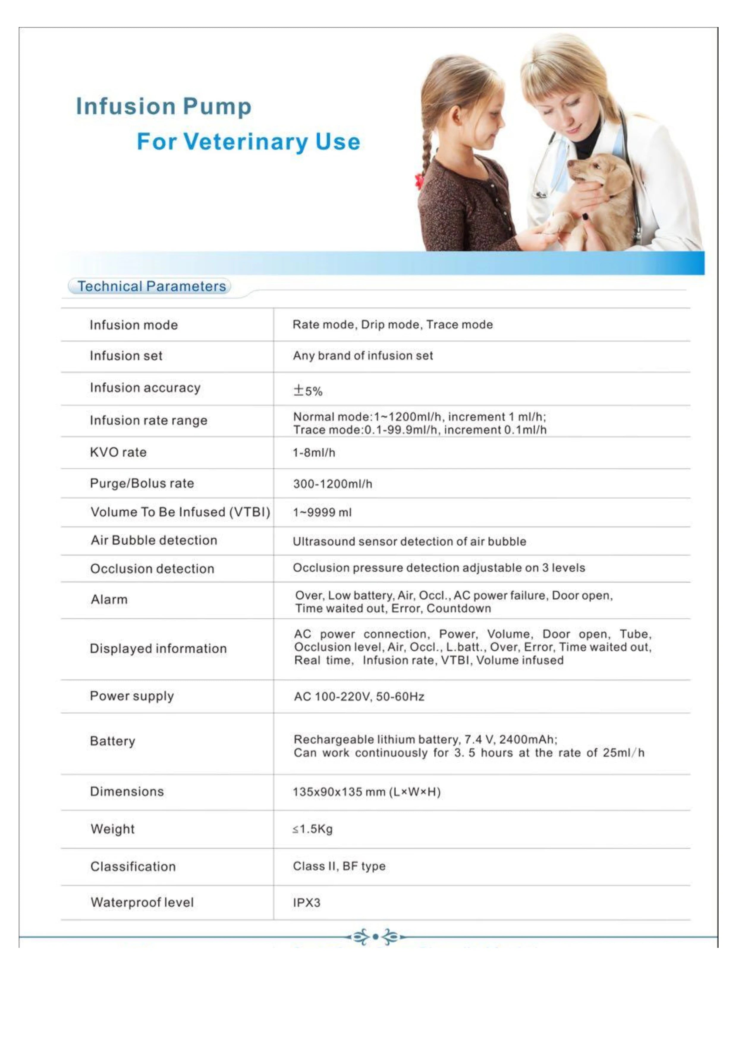 Infusion pump can heat the infusion tube, which can match a variety of tubes, both human and veterinary can be used.