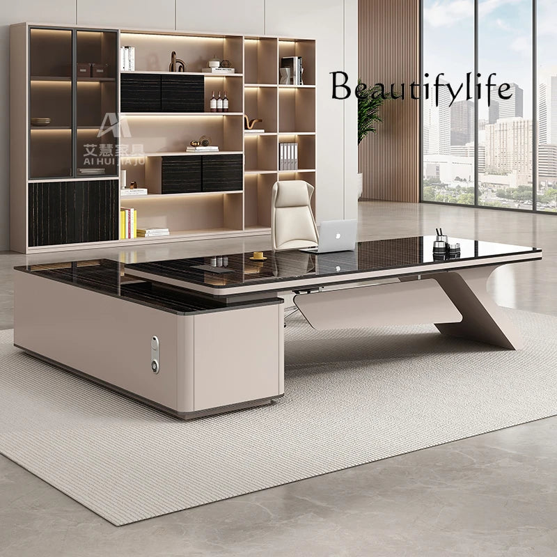 Light luxury boss table, simple modern desk, large desk manager, office desk and chair combination
