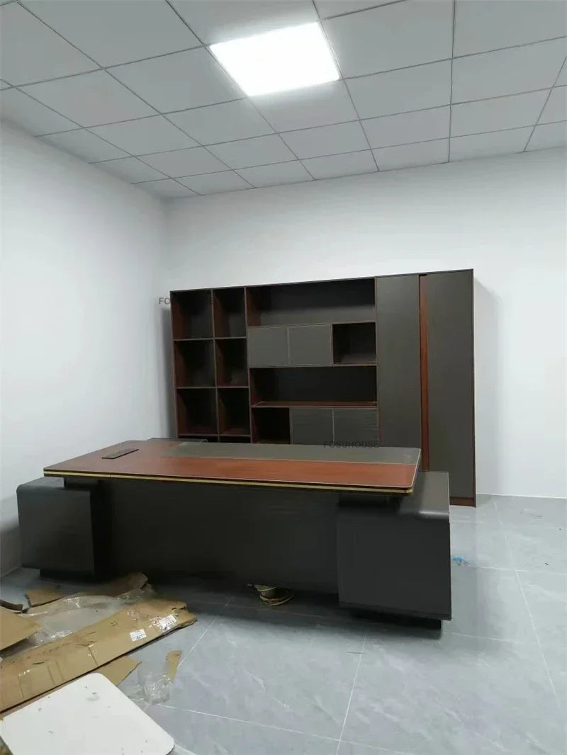 Modern Wooden Boss Office Desks Light Luxury Office Furniture Design with Storage Cabinet Study Desk Commercial President Desk