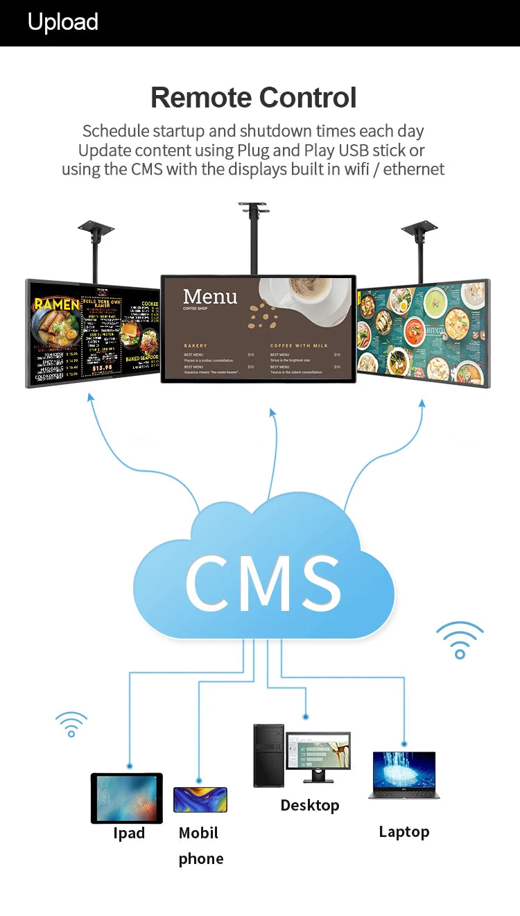 49 55 Inch Fast Food Store Advertising Devise Hanging Lcd Display Wall Mounted Digital Menu Board for Restaurant Shopping Mall