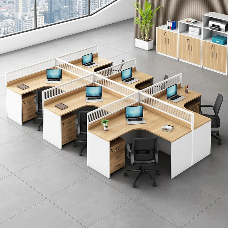 Simple modern financial desk and chair combination with dual workstation booth for office work