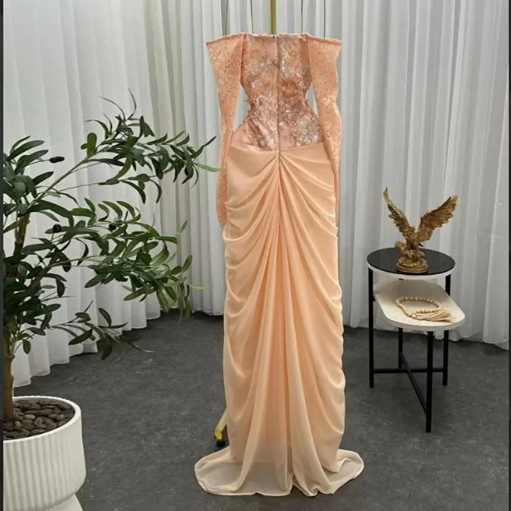 Appliques Prom Dress 2025 Pleated Customized Draped Evening Dresses Off the Shoulder with Lace Chiffon Mermaid Birthday Dresses