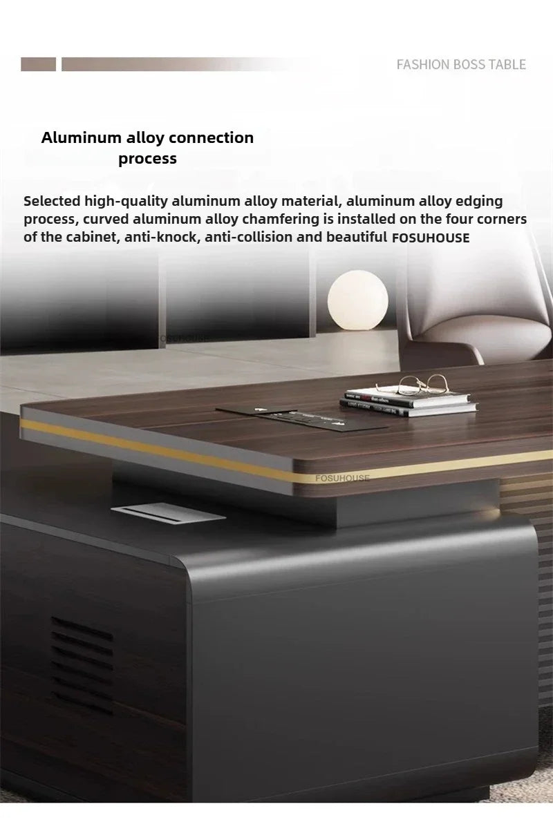 Modern Wooden Boss Office Desks Light Luxury Office Furniture Design with Storage Cabinet Study Desk Commercial President Desk
