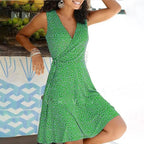 Dresses for Women 2025 Casual Plus Size Women's Floral Wrap V Neck Midi Dress A Line Swing Cap Sleeve Midi Vestidos De Fiesta