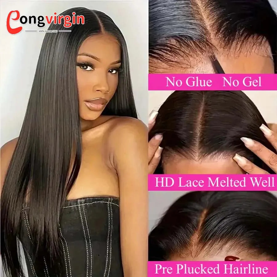 5x5 Glueless Wig Human Hair Ready To Wear Pre-Cut Lace Wear And Go Glueless Wigs Straight Lace Front Human Hair Wig For Women