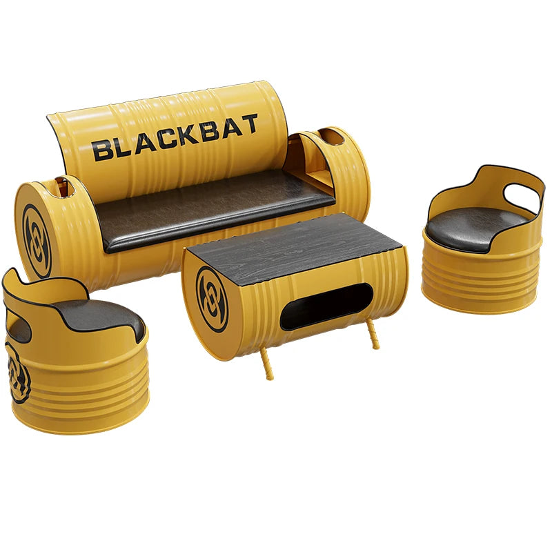 Industrial style sofa coffee table combination Internet celebrity creative bar clear bar milk tea shop table and chair oil drum