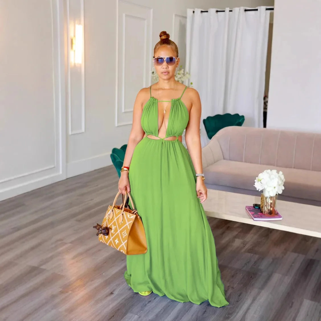 2025 Women's Dress Summer Holiday Solid Long Dresses Sexy Drawstring Lace Up Sleeveless Vestidos Para Mujer Club Party Outfits