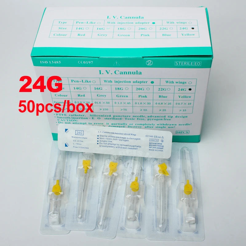50pcs IV Cannula With Injection Port 20G 22G 24G Butterfly IV Catheter Veterinary Supplies