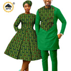 African Print Dresses for Women with Headwrap Matching Couple Outfits Men Patchwork Shirt and Pants Sets Africa Clothing Y22C075
