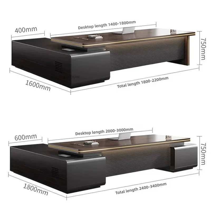 Modern Wooden Boss Office Desks Light Luxury Office Furniture Design with Storage Cabinet Study Desk Commercial President Desk
