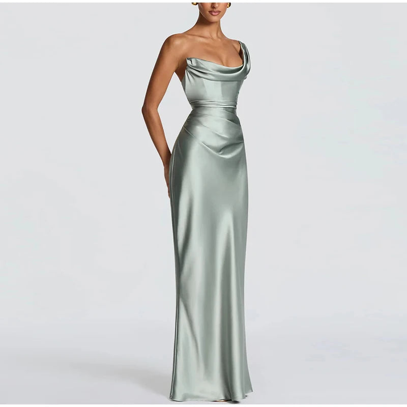 One Shoulder Cowl Neck Maxi Dress