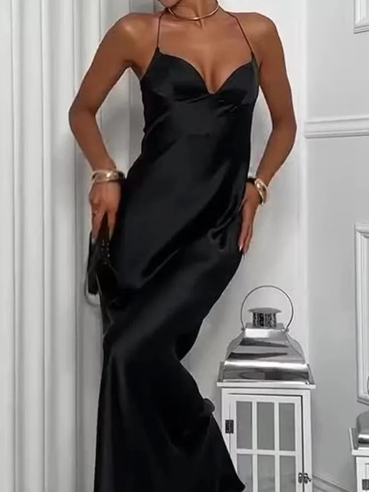 HH 2025 Summer Dress For Women Fashion New Backless Slim Zipper Dresses Woman Wild Female Evening Long Dress Vestidos