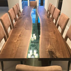 Luxury design most popular solid wood walnut Qinghe transparent epoxy wood resin table