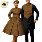 African Print Dresses for Women with Headwrap Matching Couple Outfits Men Patchwork Shirt and Pants Sets Africa Clothing Y22C075