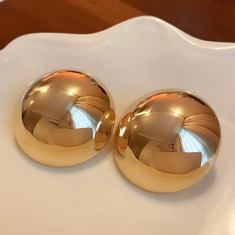 Semi-Round Metal Stud Earrings