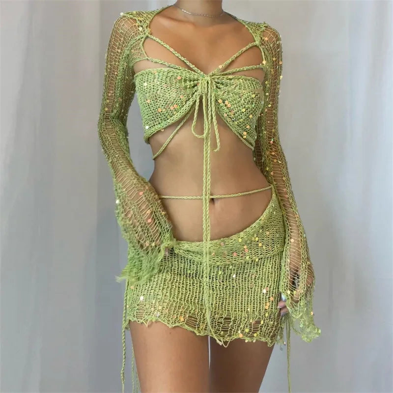 Sequined Knitted 3-Piece Set