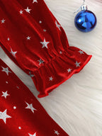 2025 New Year Dress for Girls Winter 3-6Y Kids Star Print Bowknot Long Sleeve Evening Dress Christmas Festive Dress for Girls