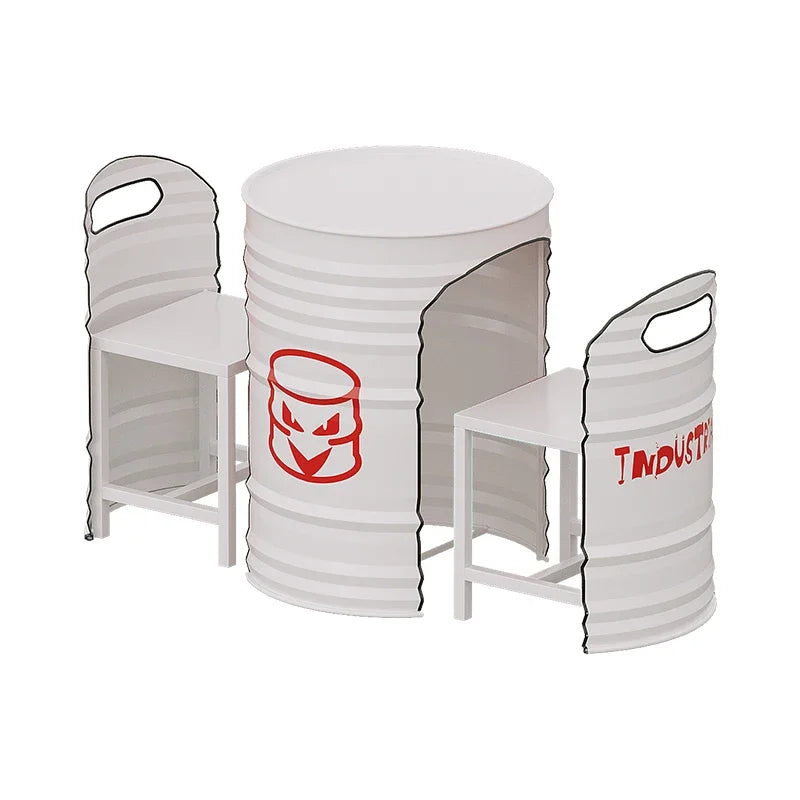 Industrial Style Coffee Shop Courtyard Leisure Area Outdoor Iron Oil Drum Tables and Chairs