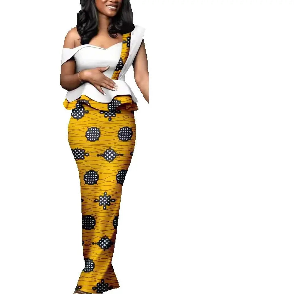 African Dresses for Women Match Bazin Lover Couple Clothes Print Mermaid Evening Dresses Men Outfits Shirt and Pant Sets Wedding