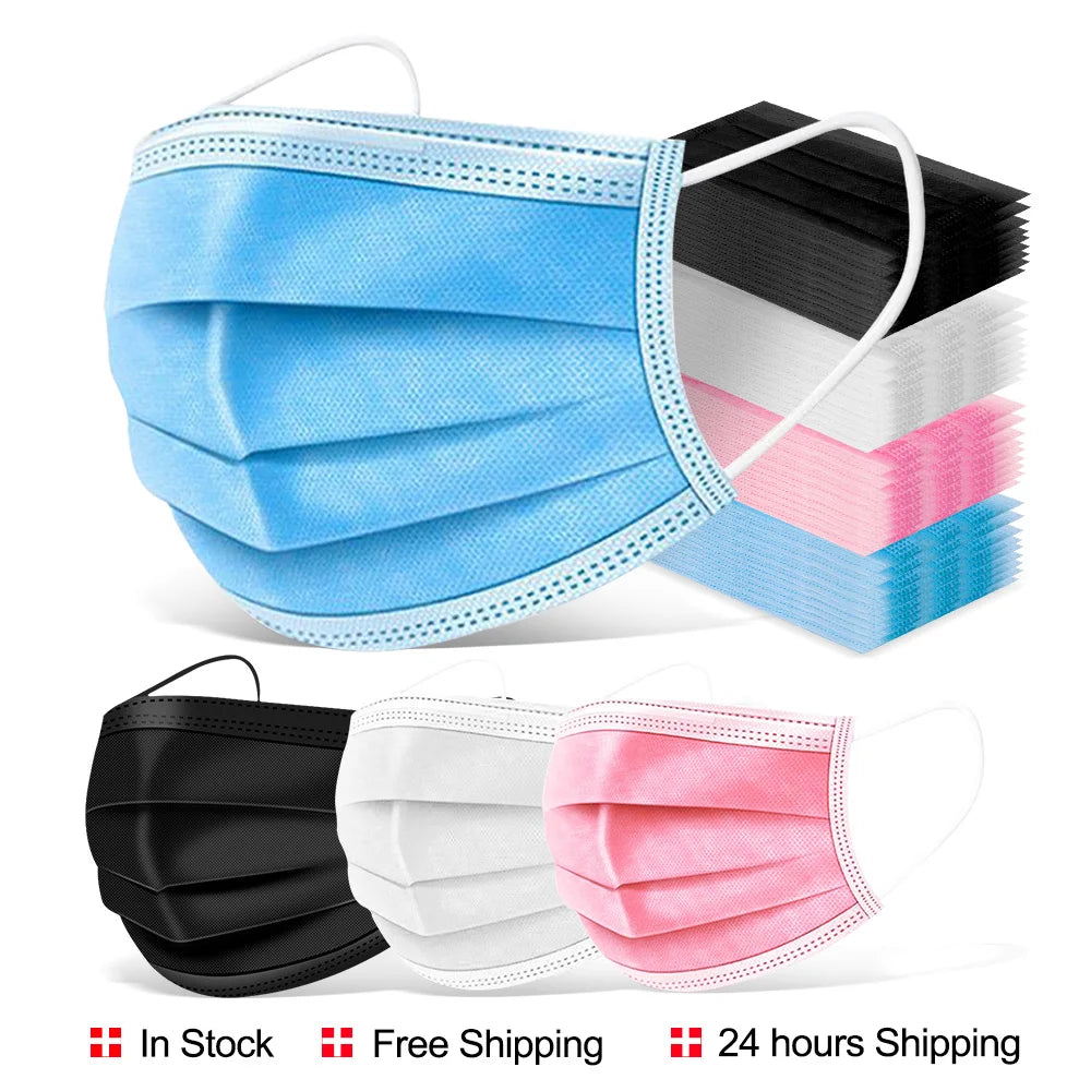 10/200PC Masks Surgical Disposable 3-layer Face Mask Breathable Mask With Elastic Earband Breathable Adult Medical Mouth Mask