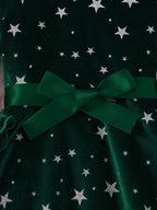 2025 New Year Dress for Girls Winter 3-6Y Kids Star Print Bowknot Long Sleeve Evening Dress Christmas Festive Dress for Girls