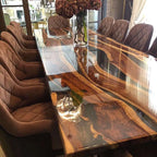 Luxury design most popular solid wood walnut Qinghe transparent epoxy wood resin table
