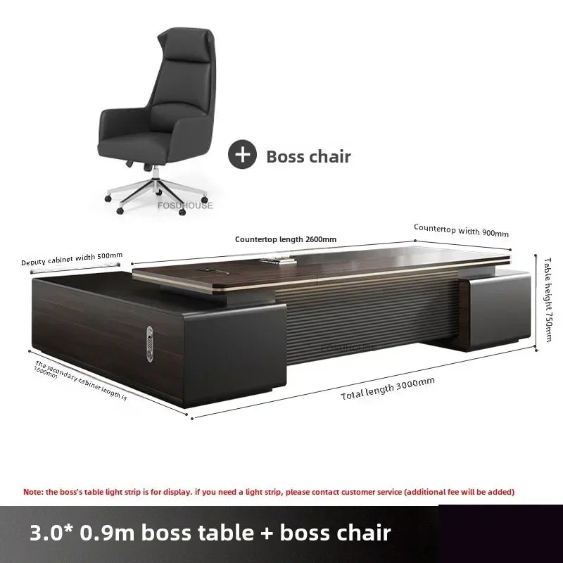 Modern Wooden Boss Office Desks Light Luxury Office Furniture Design with Storage Cabinet Study Desk Commercial President Desk