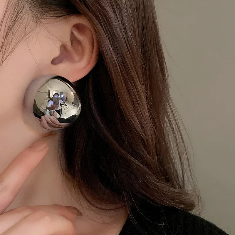 Semi-Round Metal Stud Earrings